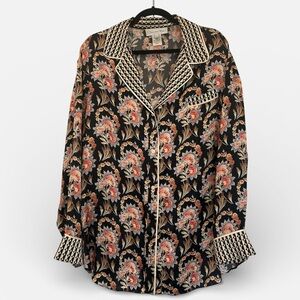 Oscar de la Renta 100% Silk Floral Lounge Shirt Button-Front – Size L